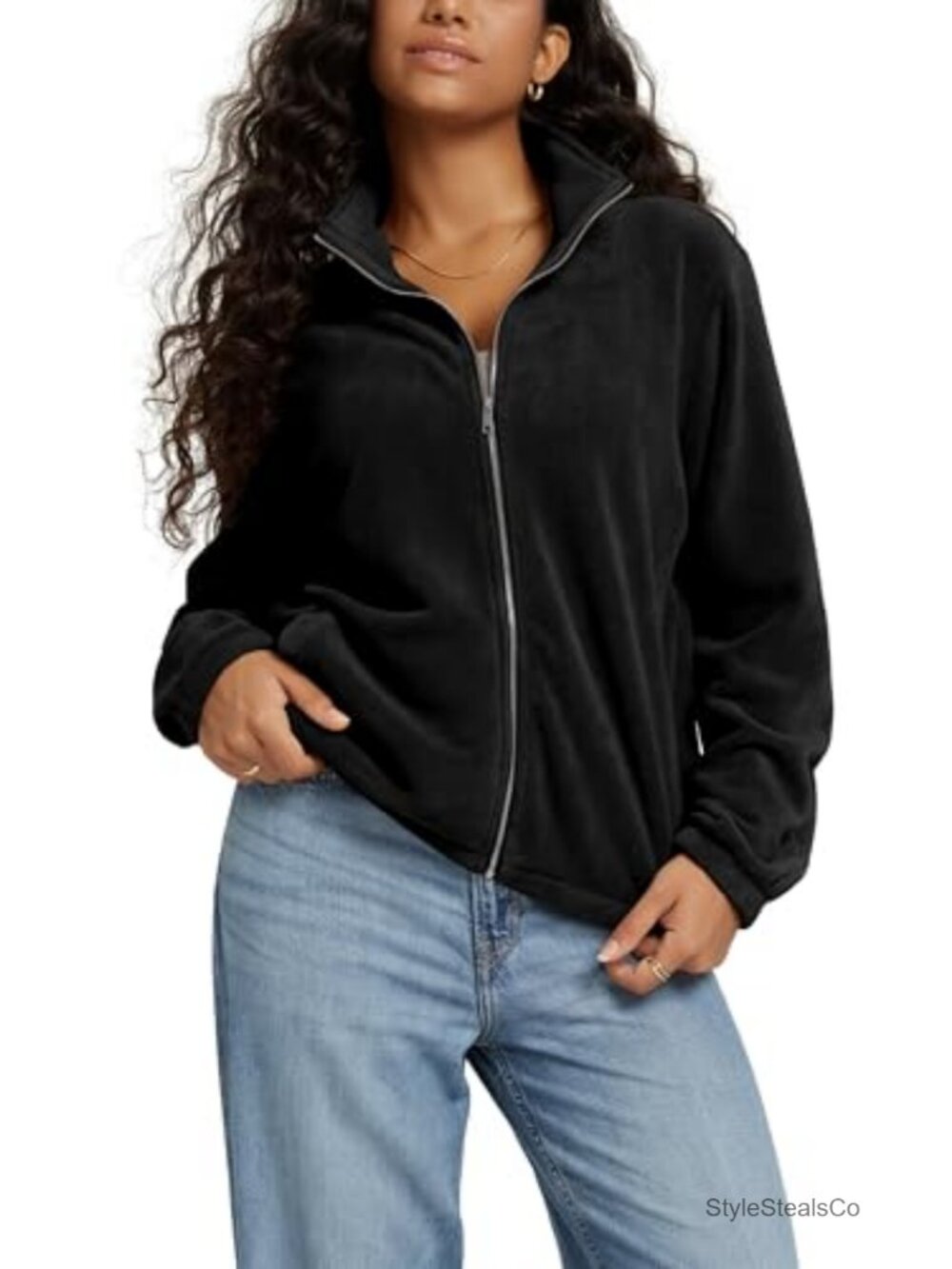 Women's Polar Fleece Full-Zip Jacket Warm Winter Casual Outerwear with Pockets